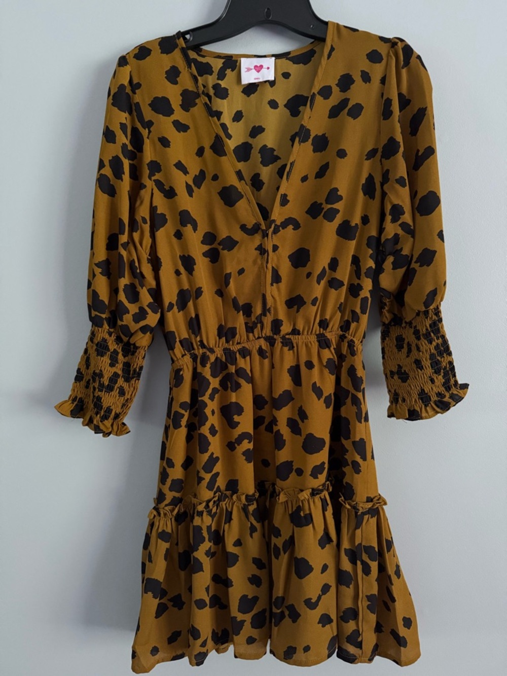 Buddy Love Mustard and Black Animal Print V-Neck Tiered Mini Dress